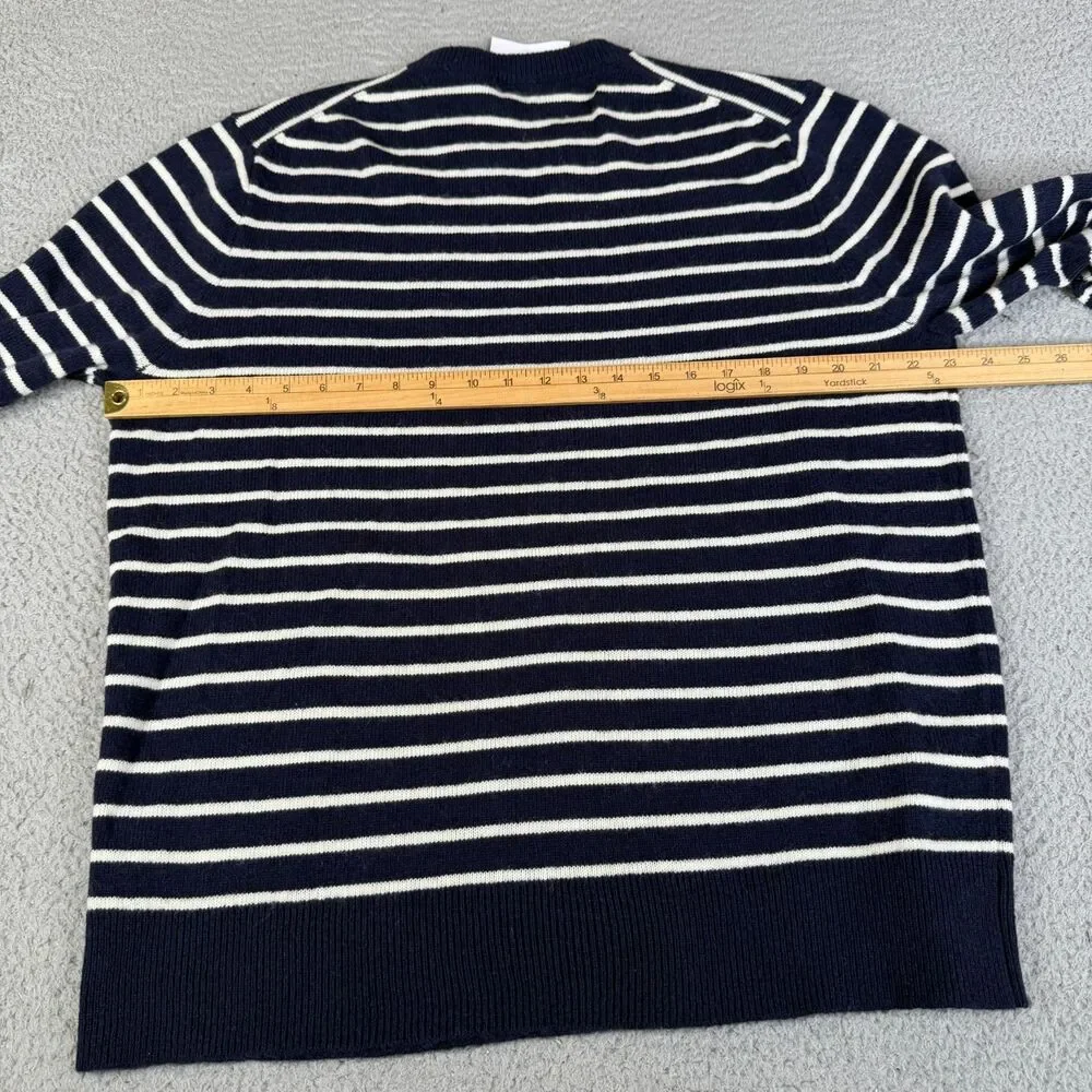 J CREW Sweater Men XL Navy Cream Striped Lambswool Blend Crew Neck Knit Pullover